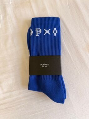 Purple Crew Socks with White Logo - Unbranded